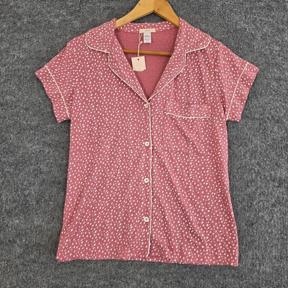 Eberjey Top Womens Small Dusty Rose Dot Short Sleeve Pajama Button Lounge Cozy